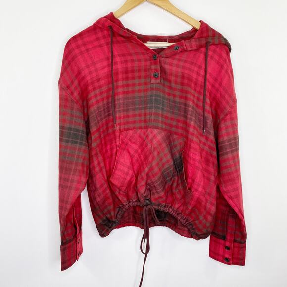 Urban Outfitters Red Black Plaid Drawstring Hoodie Women's Size X-Small XS NWT - Picture 2 of 8